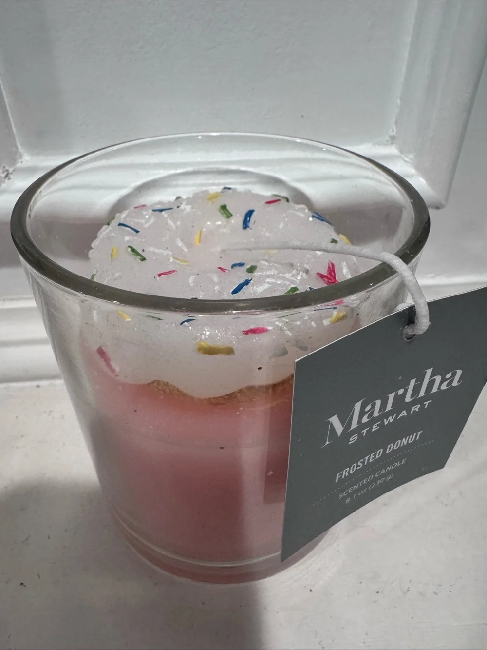 Martha Stewart Frosted Donut Candle in Pink with Sprinkles 8.1oz
